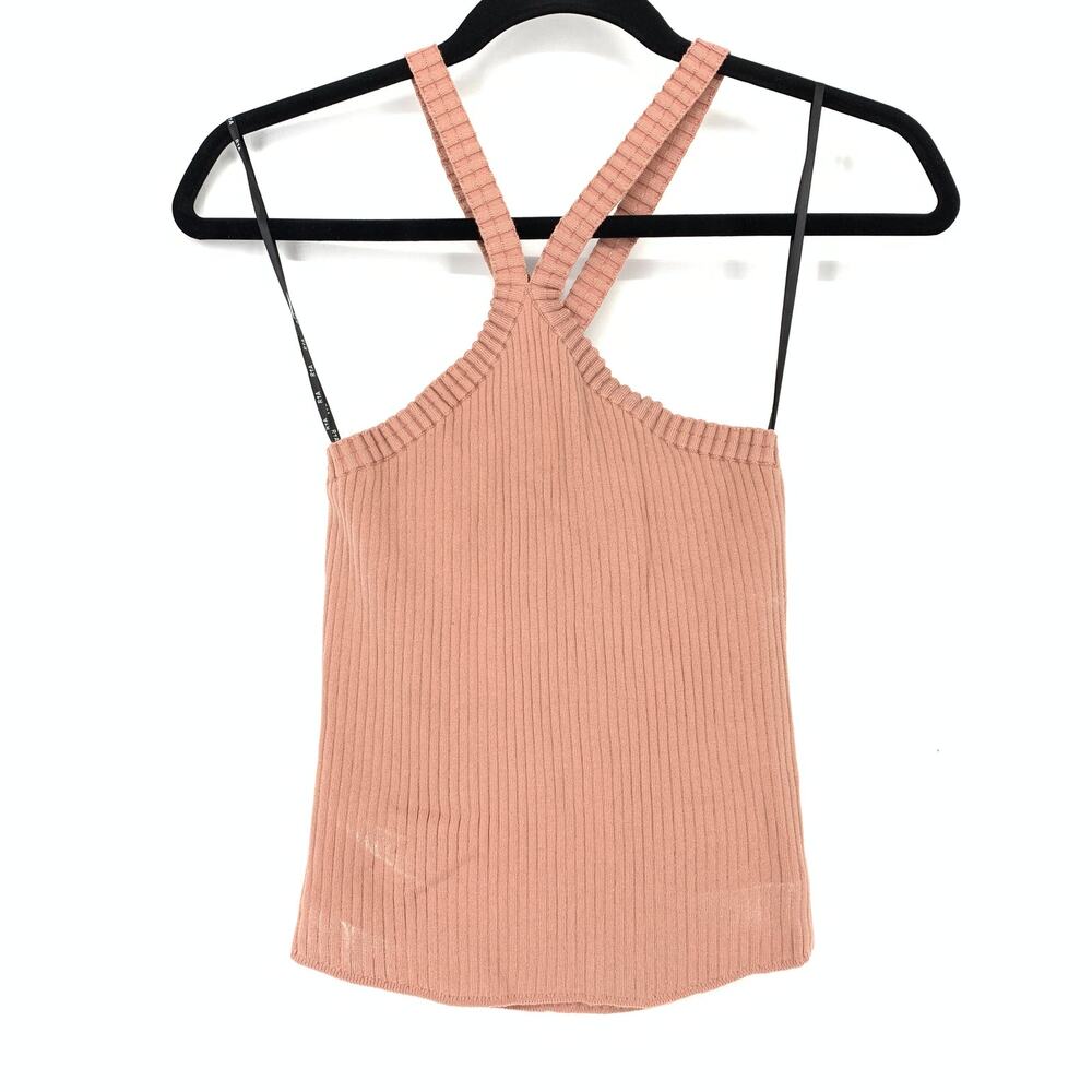 RTA Top Womens Medium Mae Tank Ribbed Halter Dusty Coral Pink Crossover Strap